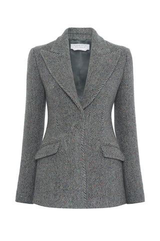 Leiva Blazer in Charcoal Multi Cashmere Wool Herringbone