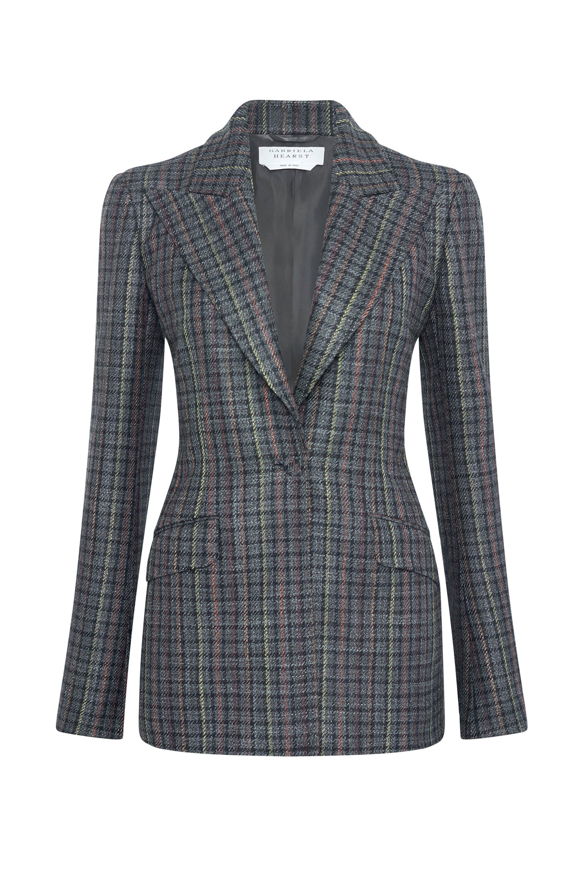 Leiva Blazer in Charcoal Multi Wool Silk Houndstooth