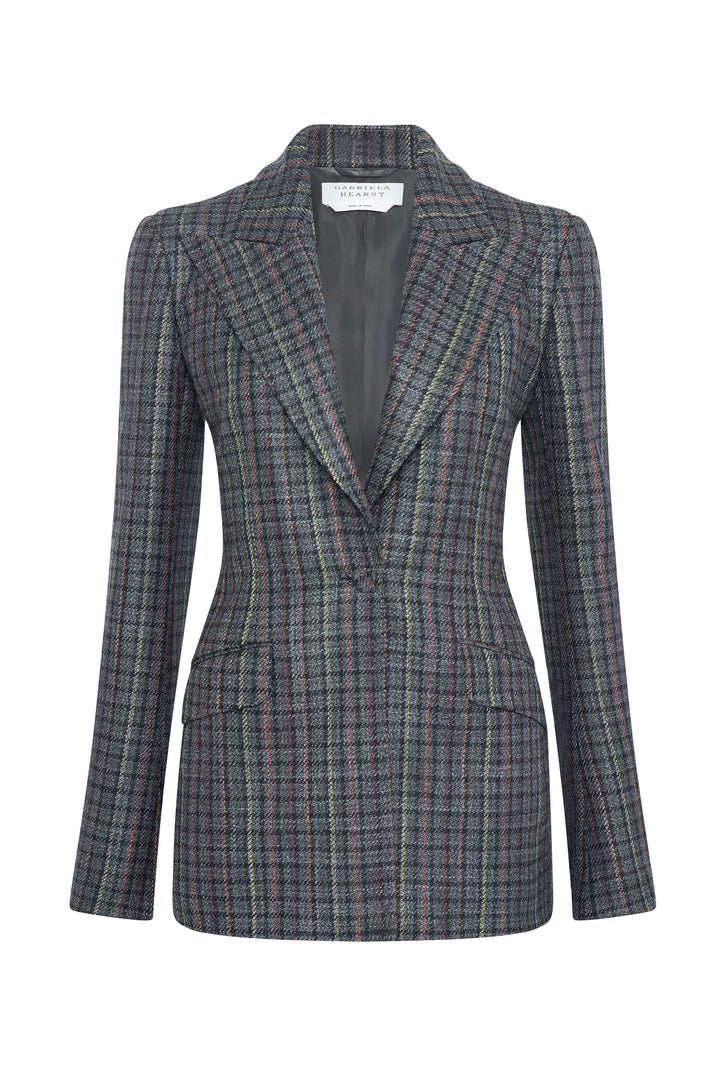 Leiva Blazer in Charcoal Multi Wool Silk Houndstooth