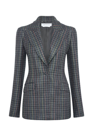 Leiva Blazer in Charcoal Multi Wool Silk Houndstooth