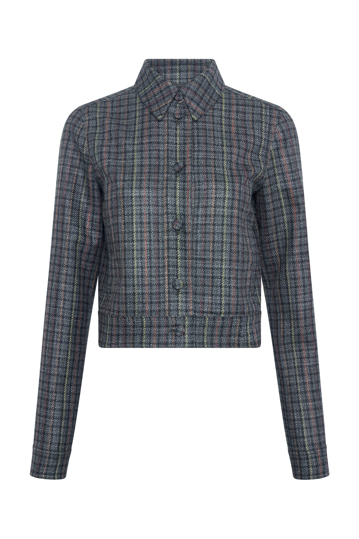 Thereza Jacket in Charcoal Multi Wool Silk Houndstooth