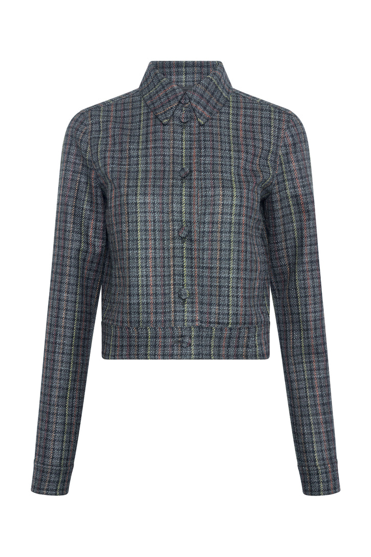Thereza Jacket in Charcoal Multi Wool Silk Houndstooth
