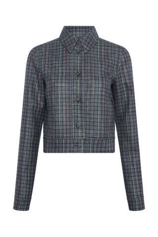 Thereza Jacket in Charcoal Multi Wool Silk Houndstooth