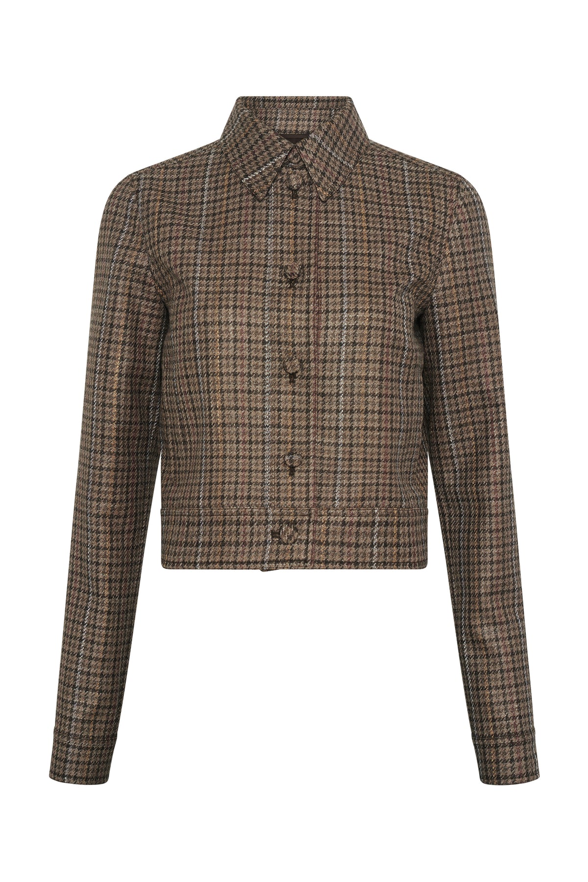 Thereza Jacket in Camel Multi Wool Silk Houndstooth