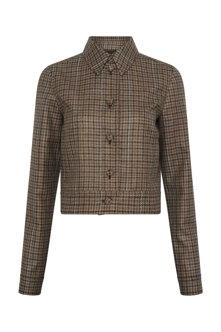 Thereza Jacket in Camel Multi Wool Silk Houndstooth