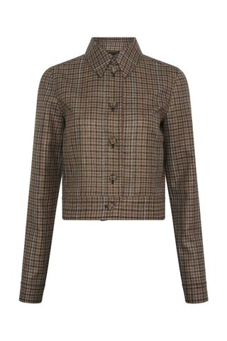 Thereza Jacket in Camel Multi Wool Silk Houndstooth