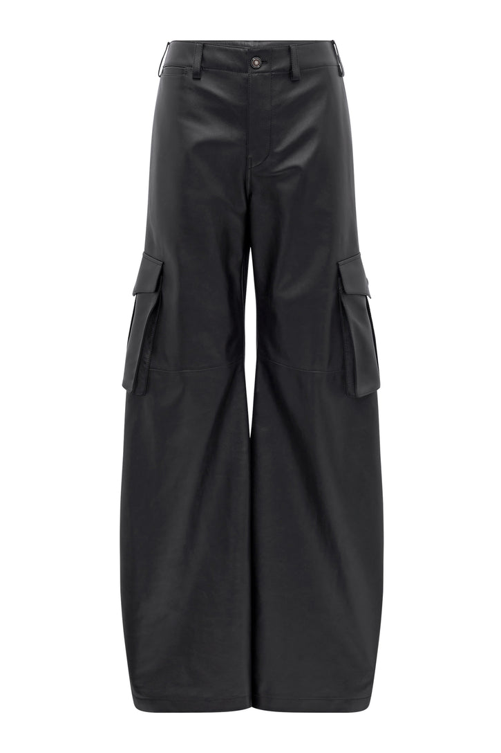 Eos Barrel-leg Cargo Pant in Black Leather