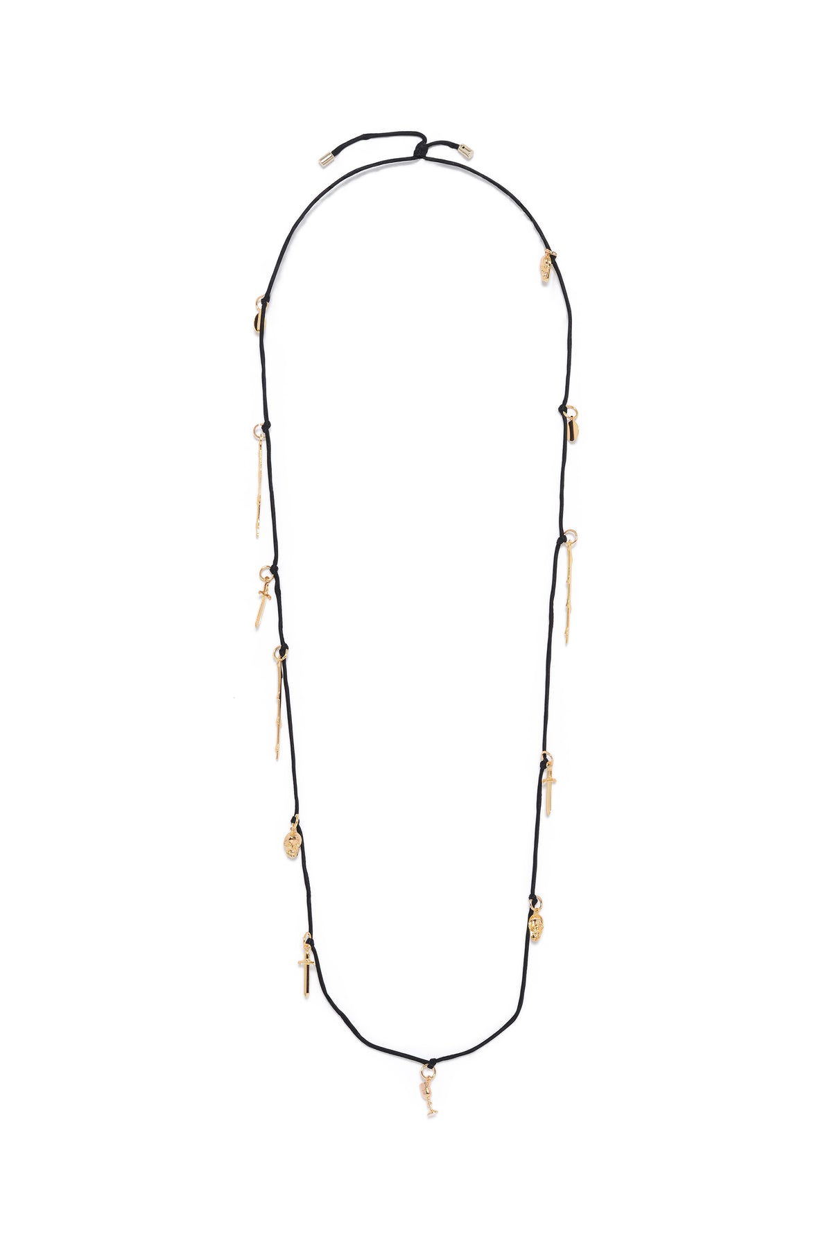 Rosegold Charm Necklace in Black Silk