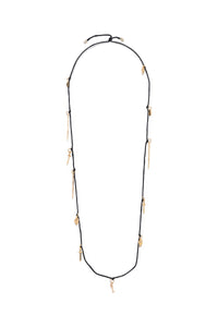 Rosegold Charm Necklace in Black Silk