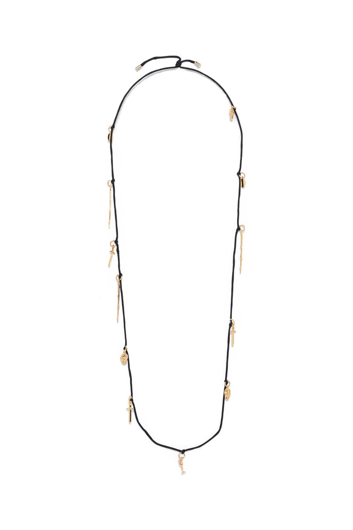 Rosegold Charm Necklace in Black Silk
