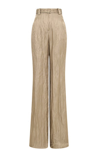 Norman Wide-Leg Pant in Gunmetal Metallic Crinkled Silk