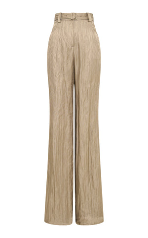 Norman Wide-Leg Pant in Gunmetal Metallic Crinkled Silk