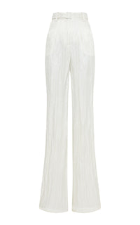 Norman Wide-Leg Pant in Ivory Metallic Crinkled Silk