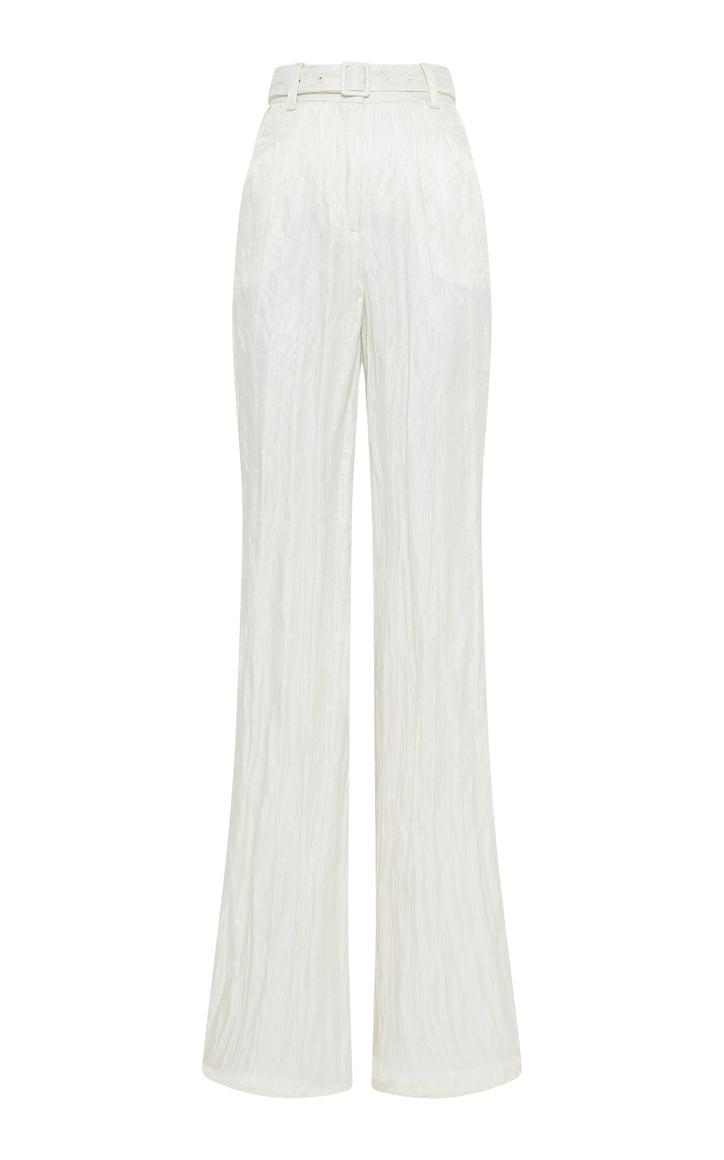 Norman Wide-Leg Pant in Ivory Metallic Crinkled Silk