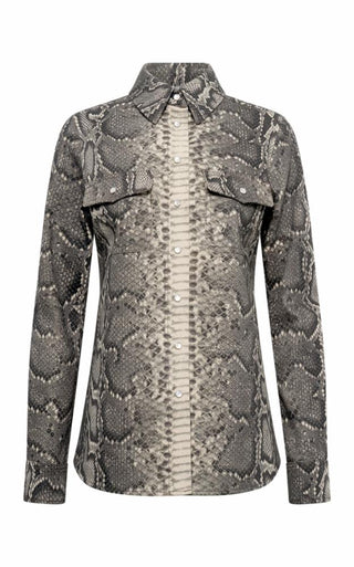 Greyscale Snakeskin Print Recycled Cotton John Austin Shirt - Front View | Gabriela Hearst