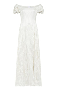 Juniper Maxi Dress in Ivory Metallic Crinkled Silk