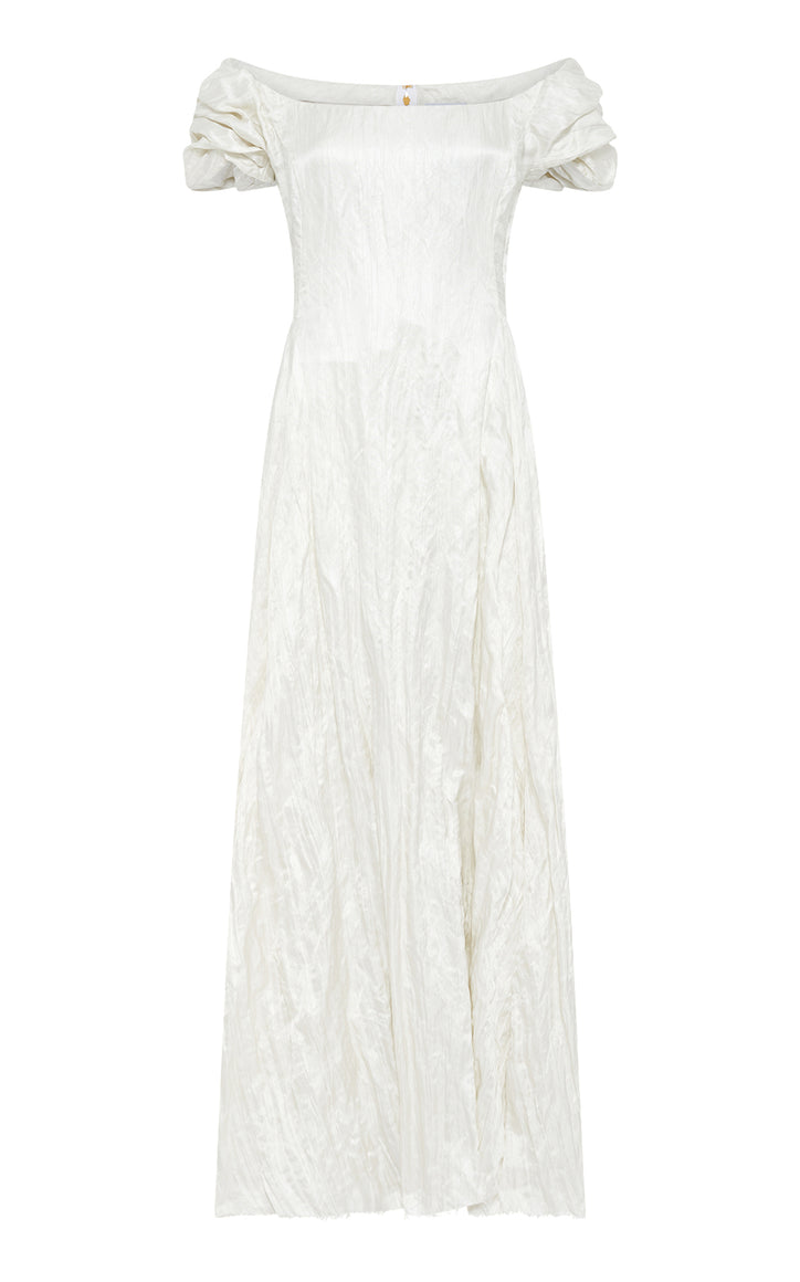 Juniper Maxi Dress in Ivory Metallic Crinkled Silk