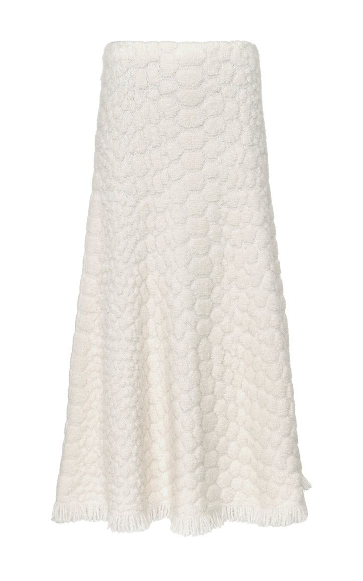Kanta Fringe Knit Midi Skirt in Ivory Cashmere