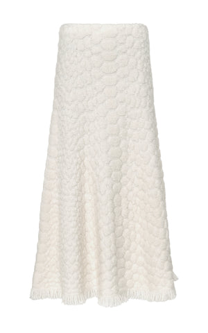 Kanta Fringe Knit Midi Skirt in Ivory Cashmere