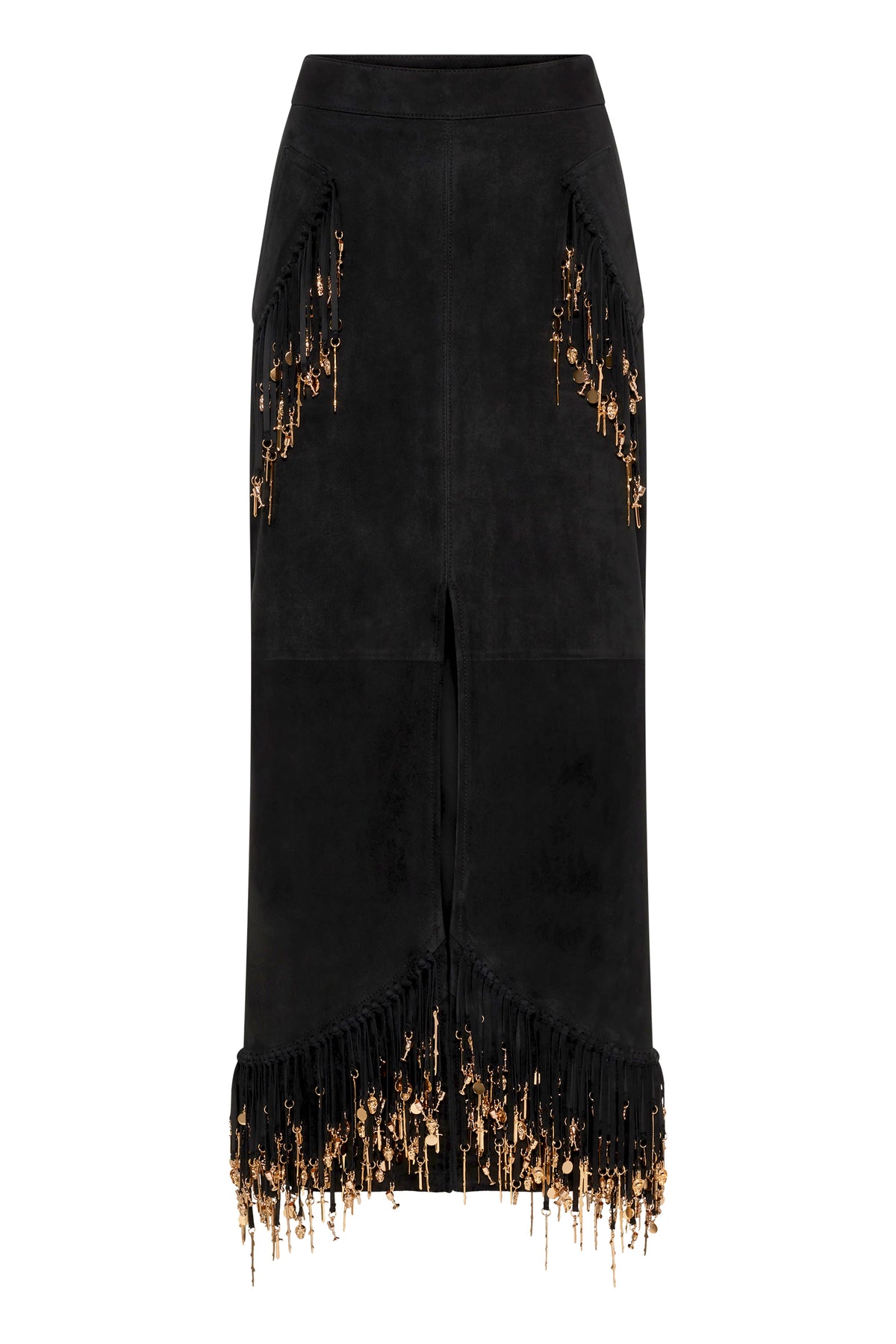 Kaylan Skirt In Black Suede with Rosegold Charms