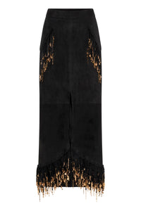 Kaylan Skirt In Black Suede with Rosegold Charms