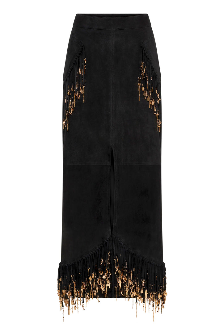 Kaylan Skirt In Black Suede with Rosegold Charms