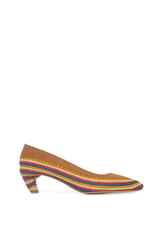 Peggy Heel in Camel Multi Suede & Natural Raffia