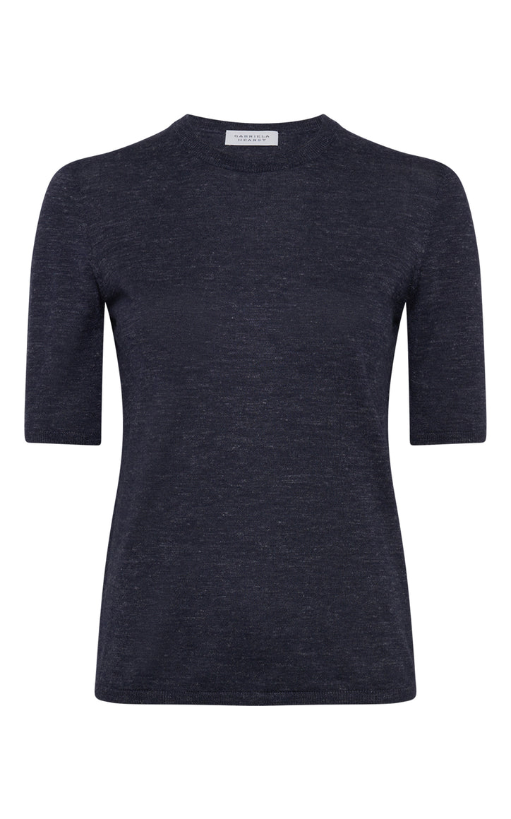 Chryse Knit T-Shirt in Electric Navy Cashmere Silk with Hemp