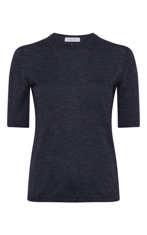 Chryse Knit T-Shirt in Electric Navy Cashmere Silk with Hemp