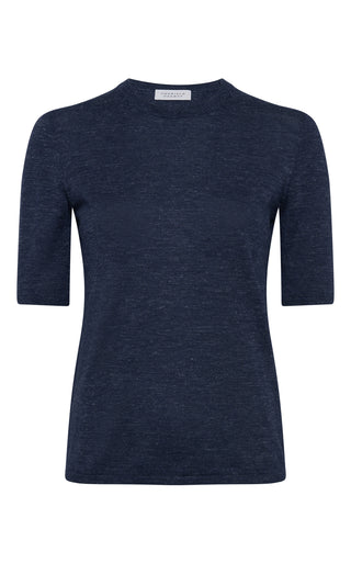 Electric Navy Cashmere Silk Hemp Chryse Knit T-Shirt - Front View | Gabriela Hearst