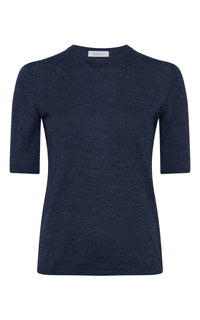 Chryse Knit T-Shirt in Electric Navy Cashmere Silk with Hemp