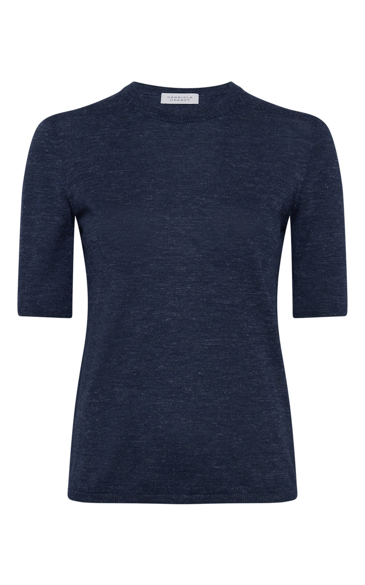 Chryse Knit T-Shirt in Electric Navy Cashmere Silk with Hemp