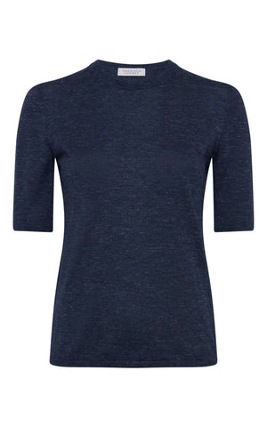 Chryse Knit T-Shirt in Electric Navy Cashmere Silk with Hemp
