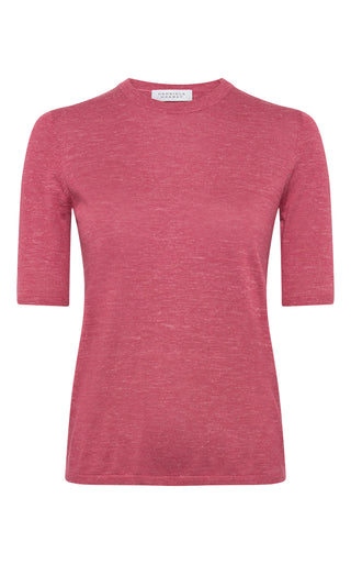 Fuchsia Cashmere Silk Hemp Knit T-Shirt - Front View | Gabriela Hearst