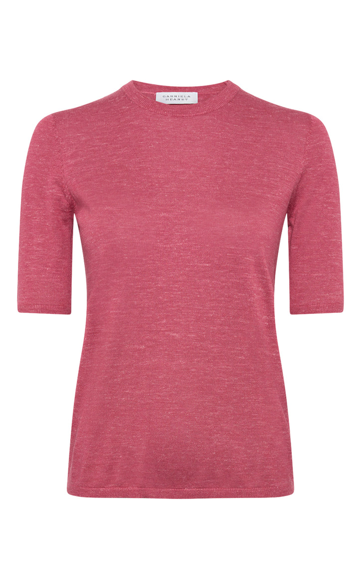 Chryse Knit T-Shirt in Fuchsia Cashmere Silk with Hemp