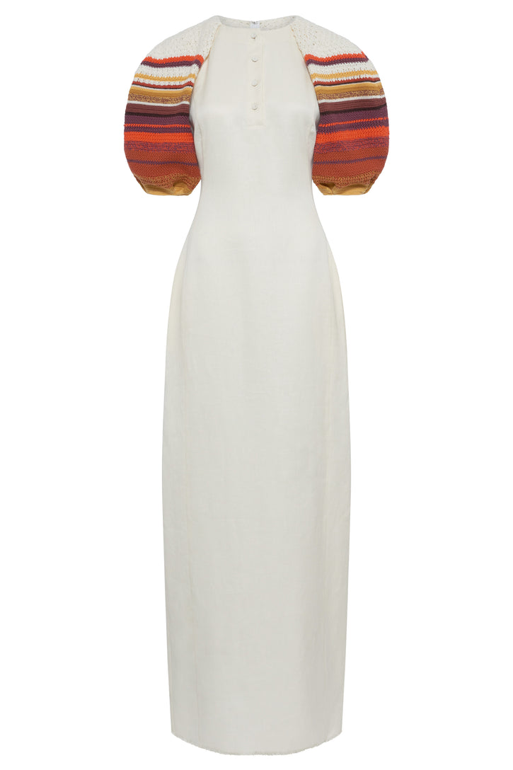 Nomo Dress In Ivory Textured Linen Slub