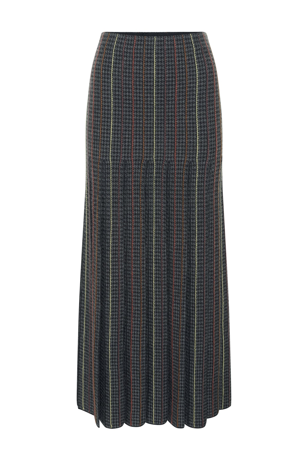 Prism Knit Skirt in Charcoal Multi Wool Silk Cashmere Houndstooth