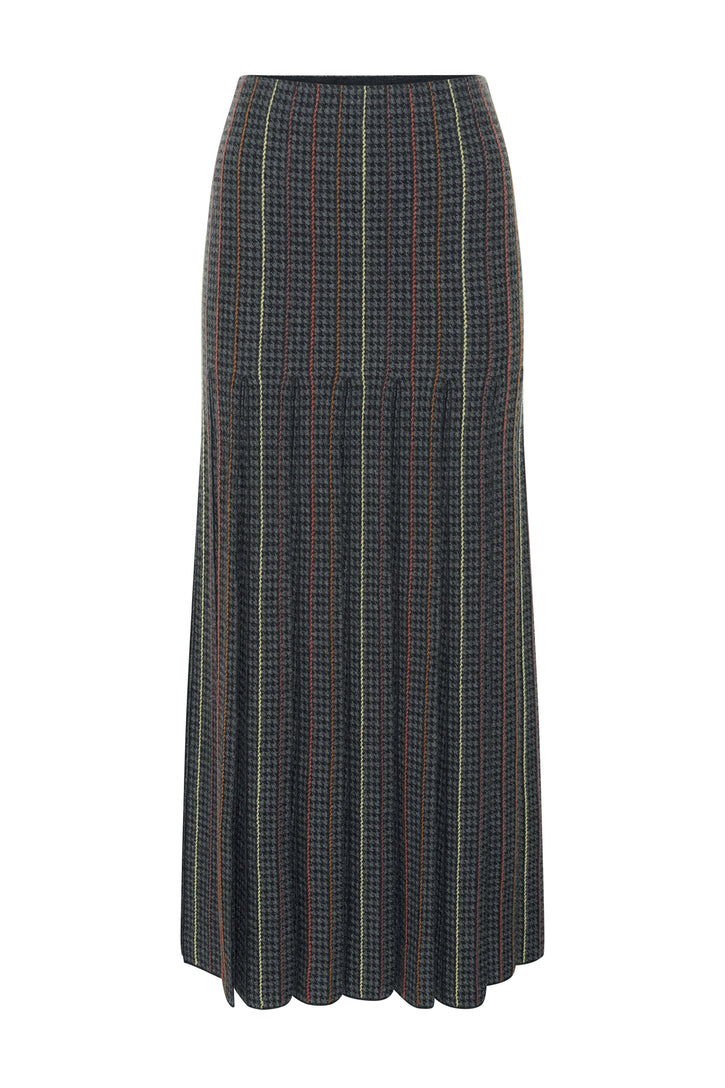 Prism Knit Skirt in Charcoal Multi Cashmere Silk Houndstooth
