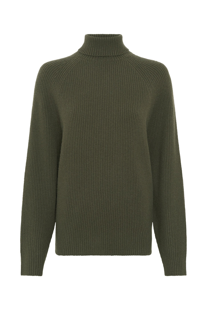 Wigman Knit Turtleneck in Deep Olive Cashmere