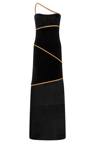 Tibor Rope Strapless Maxi Dress in Black Suede & Merino Wool