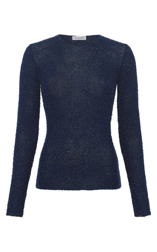Electric Navy Beaded Cashmere Silk Nello Sweater - Flat Lay | Gabriela Hearst