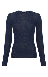Nello Knit Sweater in Electric Navy & Cobalt Beaded Cashmere