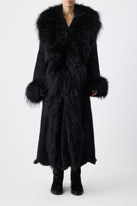 Prufrock Coat in Black Cashmere Shearling with Nappa Leather
