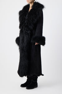 Prufrock Coat in Black Cashmere Shearling with Nappa Leather