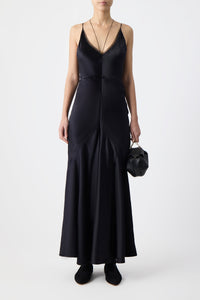 Brigita Slip Dress in Black Silk Velvet