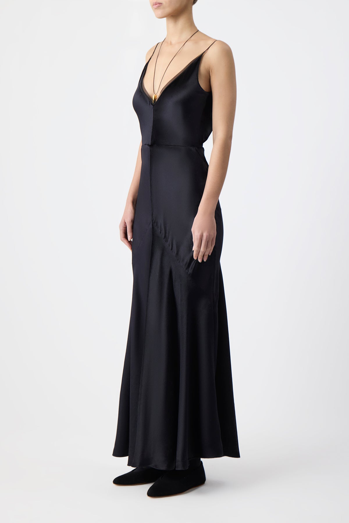 Brigita Slip Maxi Dress in Black Silk Velvet