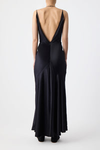 Brigita Slip Maxi Dress in Black Silk Velvet