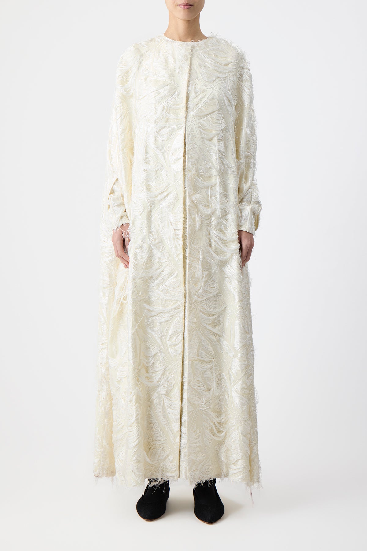 Hillman Cape in Ivory Silk Virgin Wool Jacquard