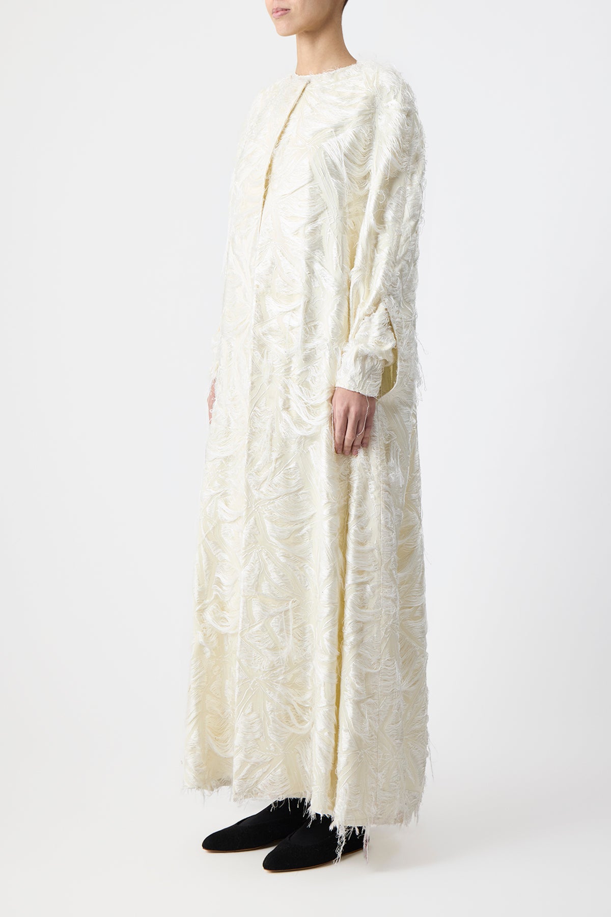 Hillman Cape in Ivory Silk Virgin Wool Jacquard