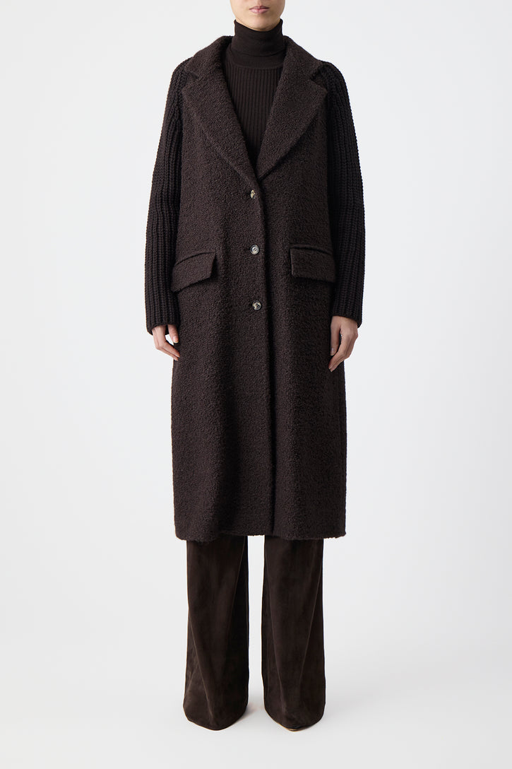 Charles Coat in Chocolate Recycled Cashmere Boucle